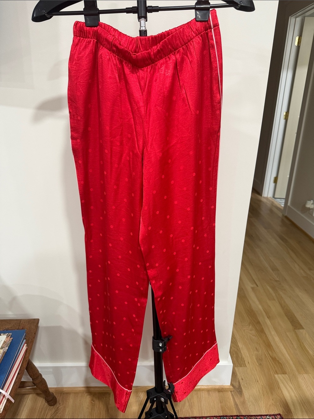 Victoria's Secret Red Satin Pajama with White Side Trim